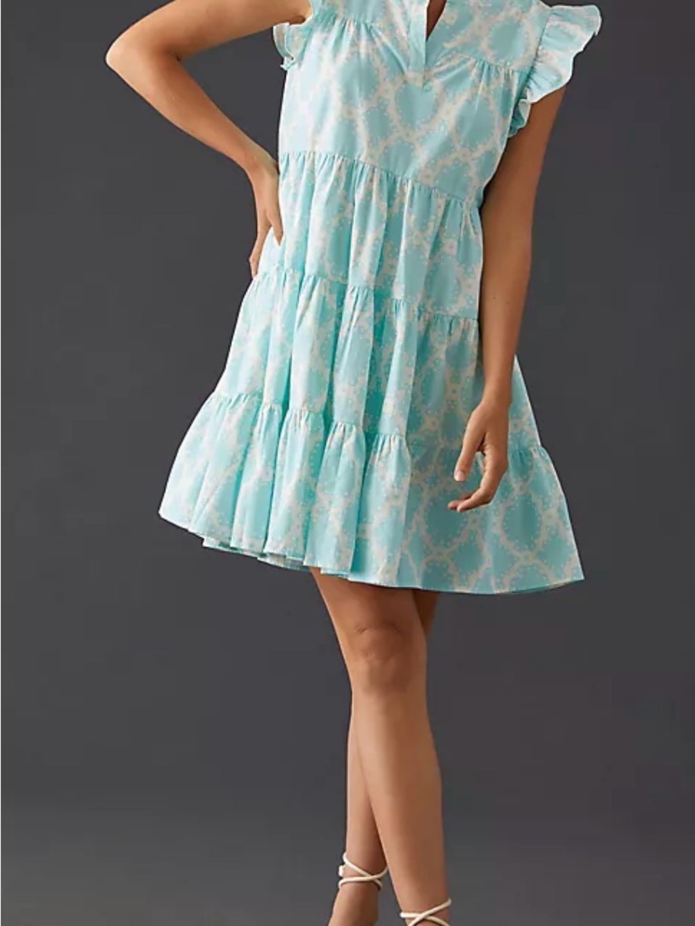 Roller Rabbit Light Aqua Printed Ruffle Mini Dress